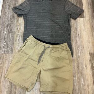 Lululemon Athletica shirt and Tan Shorts